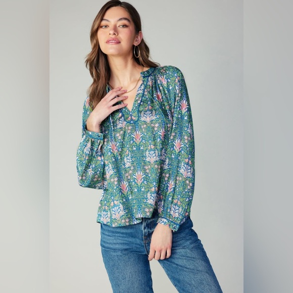 NWT CURRENT AIR Floral Nouveau Piping Blouse (T1) - Picture 4 of 11